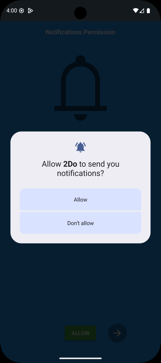 2Do Android notification permission prompt