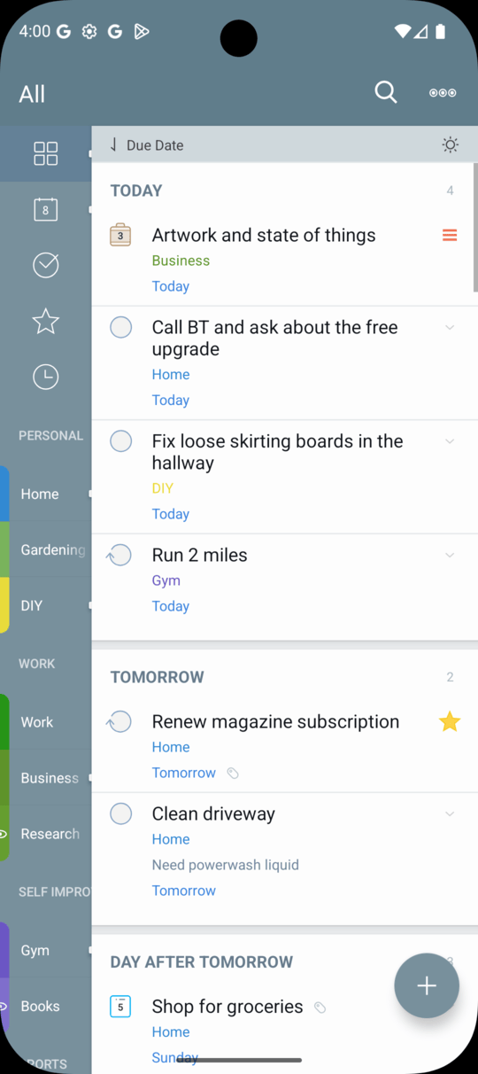 2Do Android main screen