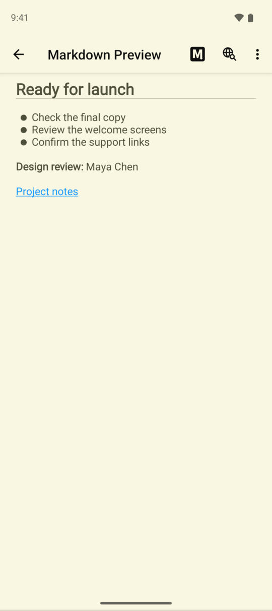 A formatted Markdown note in 2Do for Android