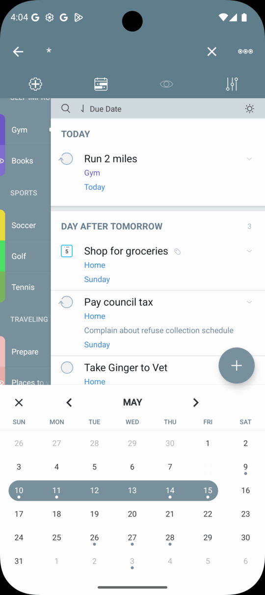 2Do Android mini calendar date filter