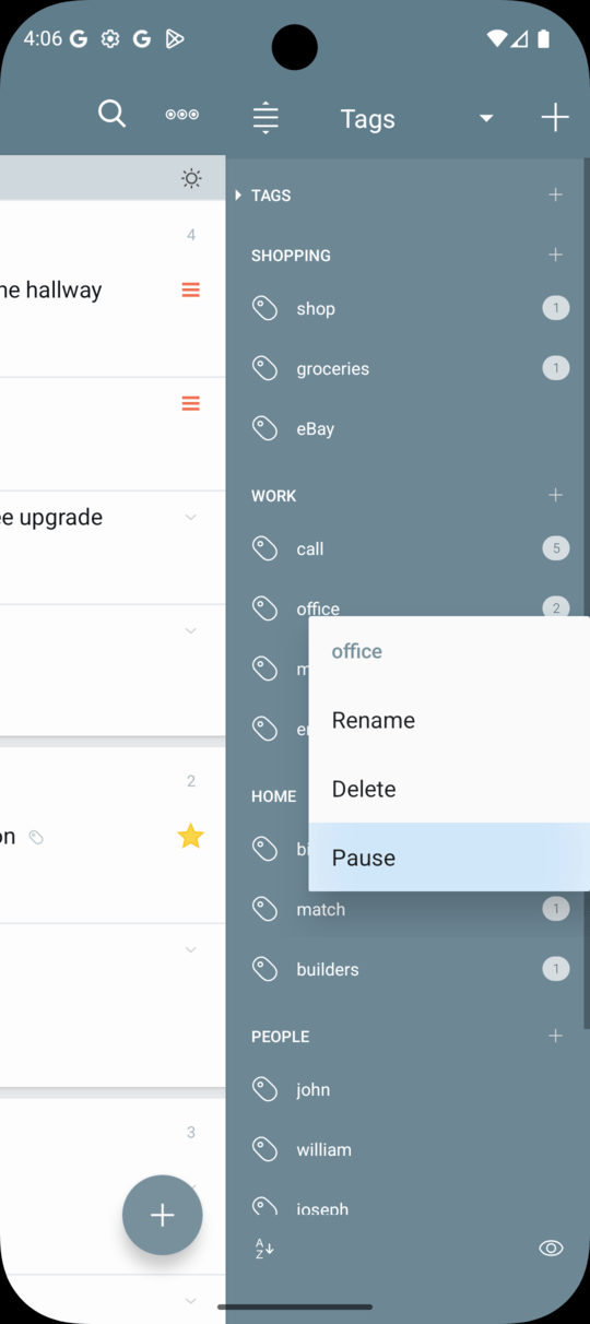 2Do Android pausing a tag