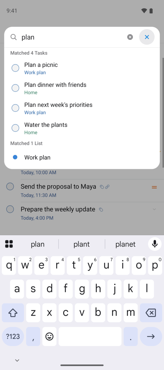 Quick Open finding tasks and lists in 2Do for Android