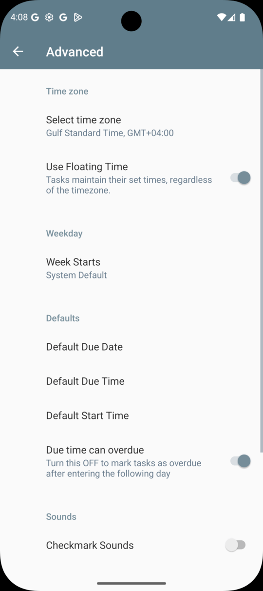 2Do Android Advanced Options settings