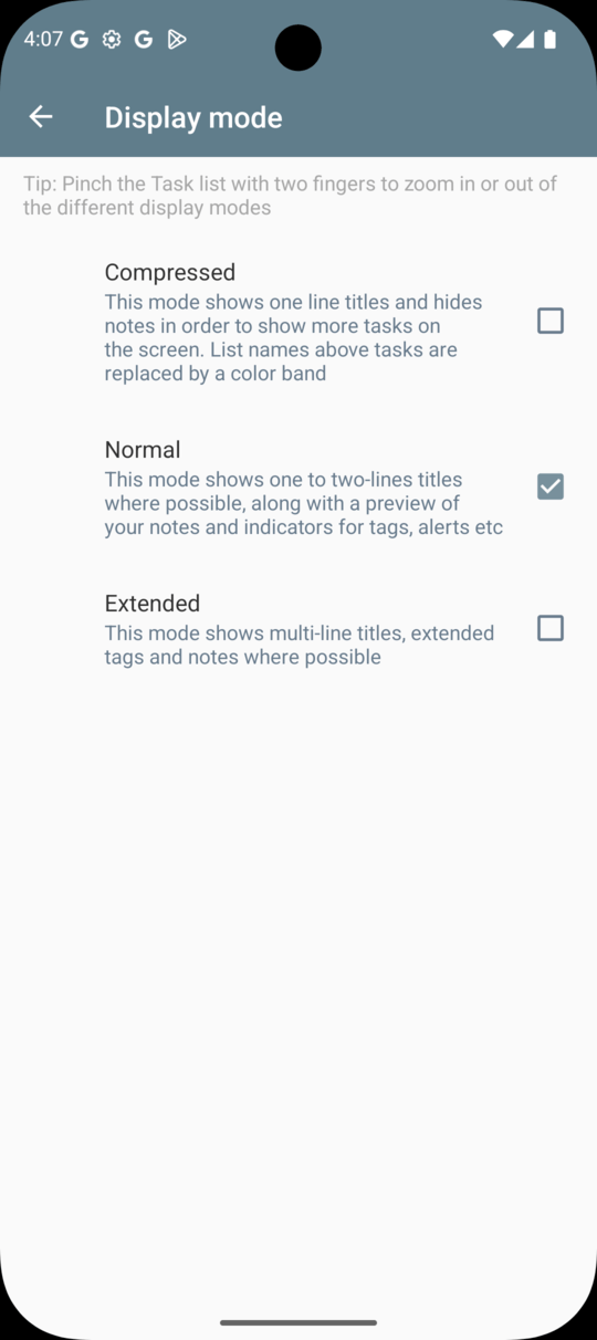 2Do Android Display Mode picker