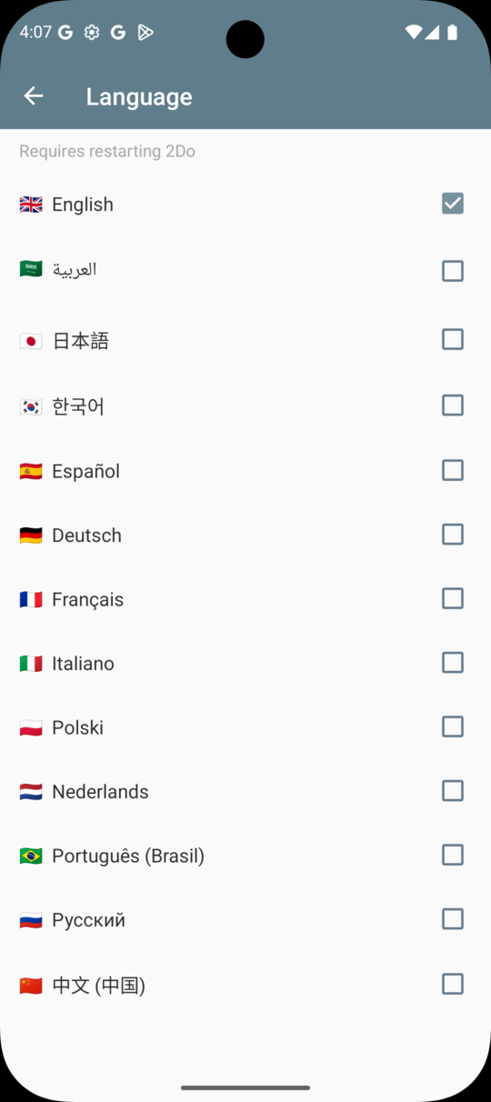 2Do Android Language settings