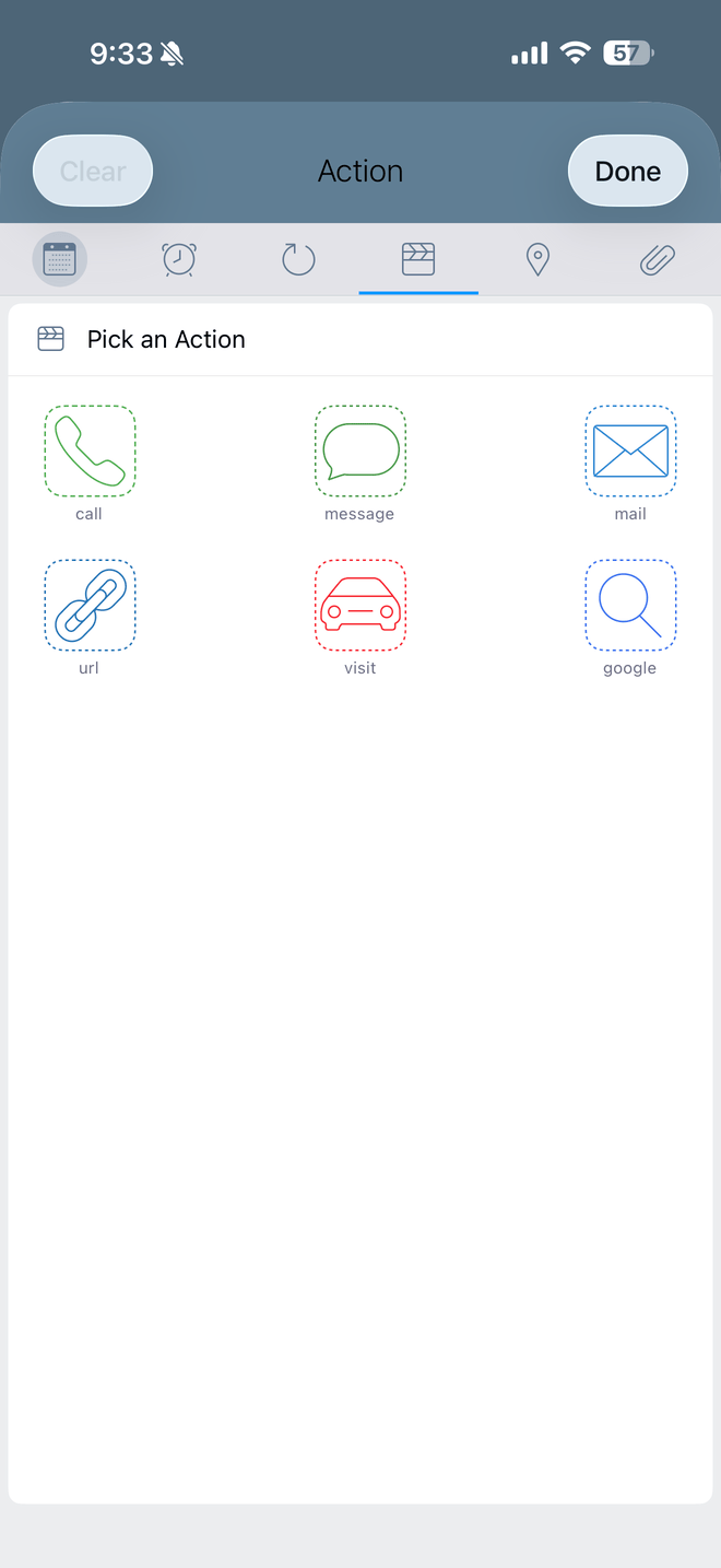 Action picker in the editor