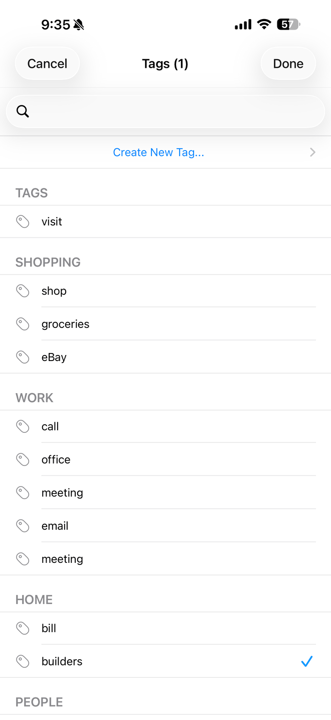 Tag picker in the task editor