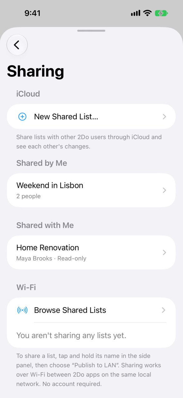 Sharing settings with a list shared by you and a list shared with you