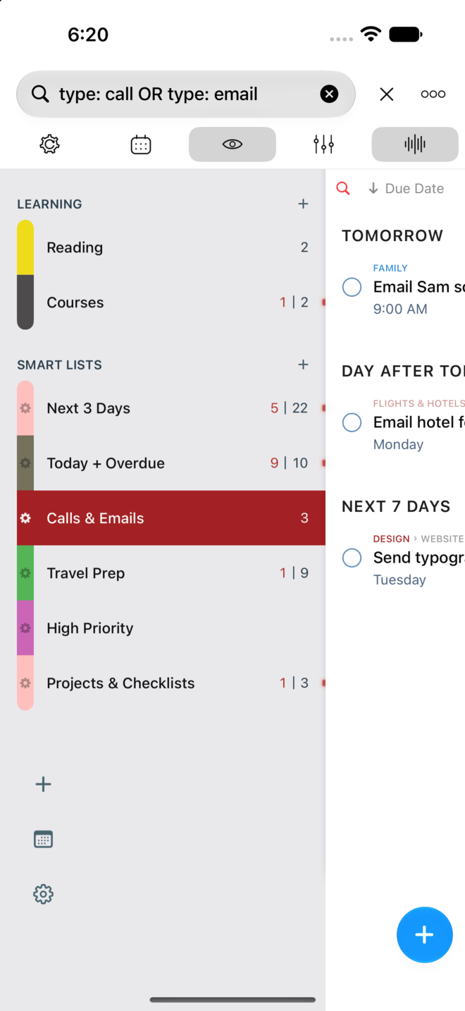A Smart List selected in the lists panel