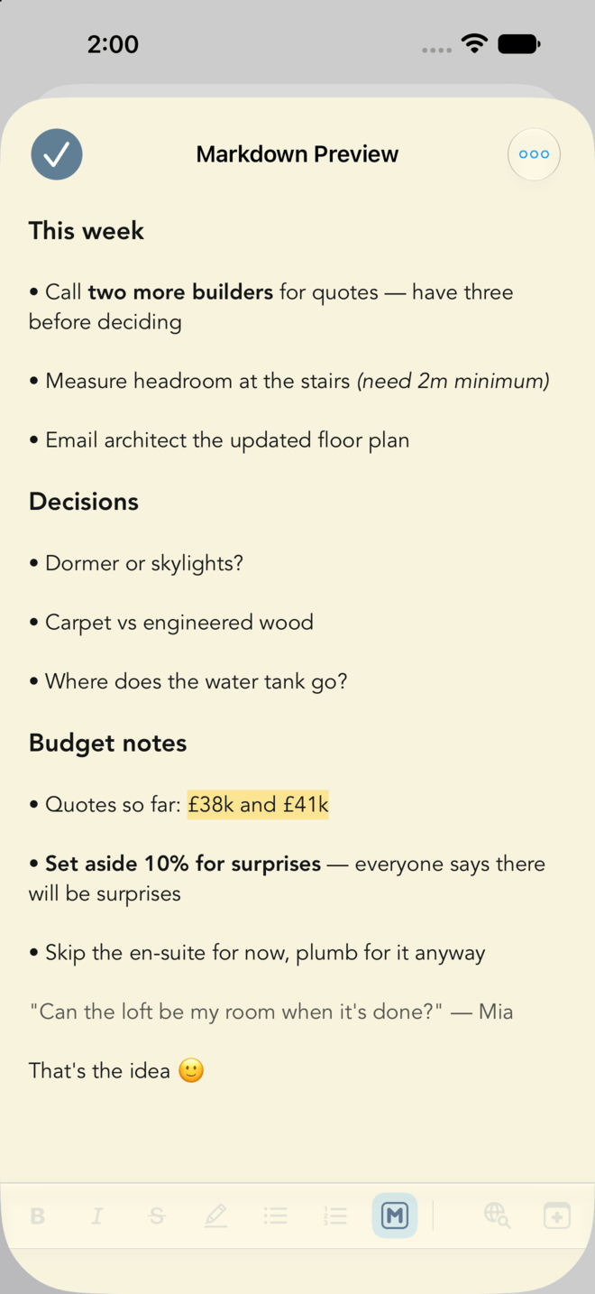 A 2Do note written in Markdown