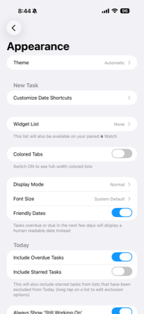 2Do Appearance settings