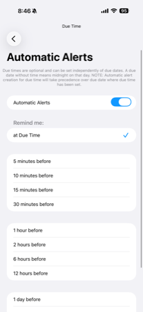 Automatic alert settings