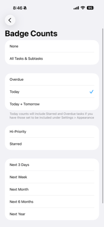 Badge Count settings