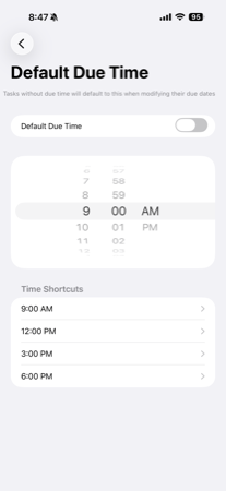 Default Due Time settings