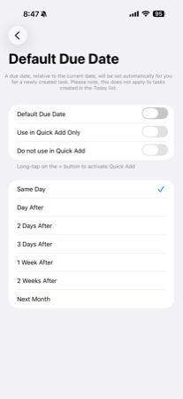 Default Due Date settings