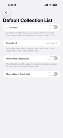 Default Collection List settings