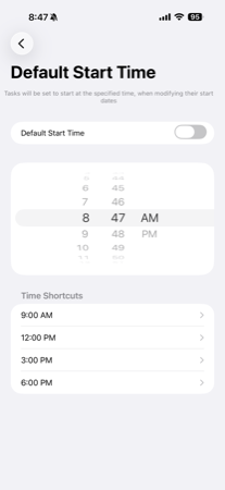 Default Start Time settings