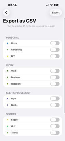2Do Export settings