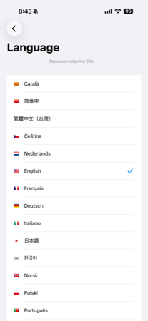 2Do Language settings