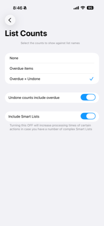 List Count settings