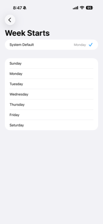 Week Starts settings