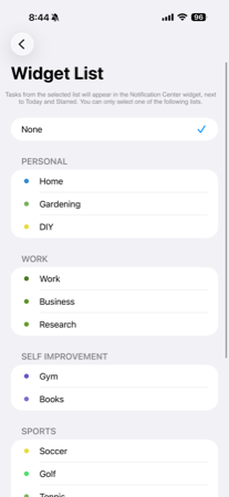 Widget List choices