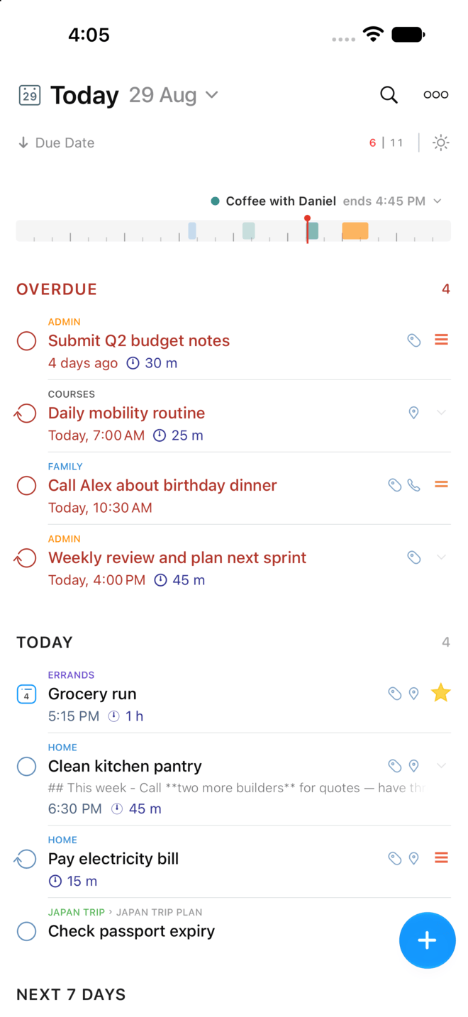 The Today Focus List on iPhone
