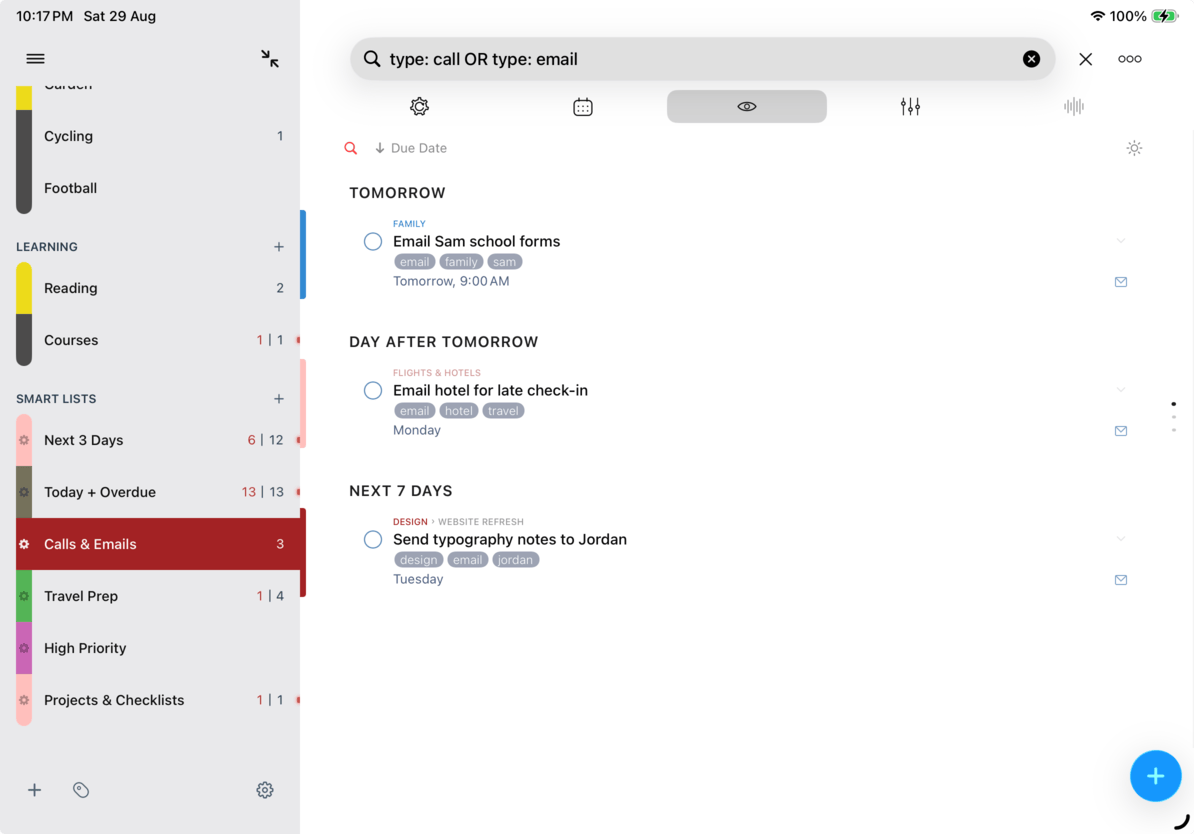 Smart Lists in the source panel on iPad