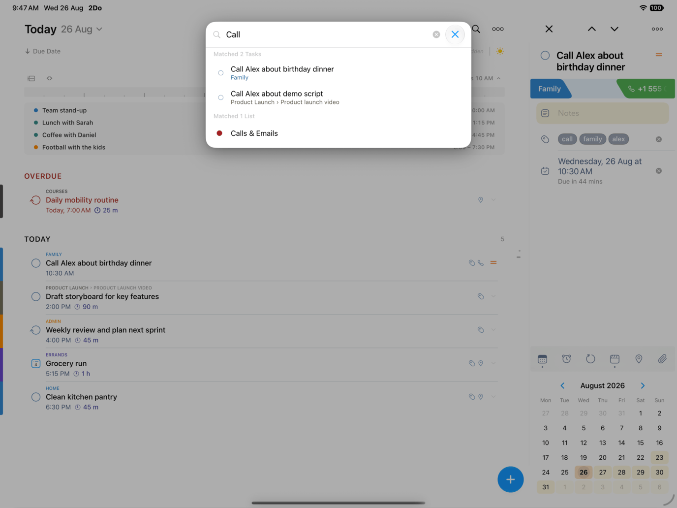 Quick Open finding a task on iPad