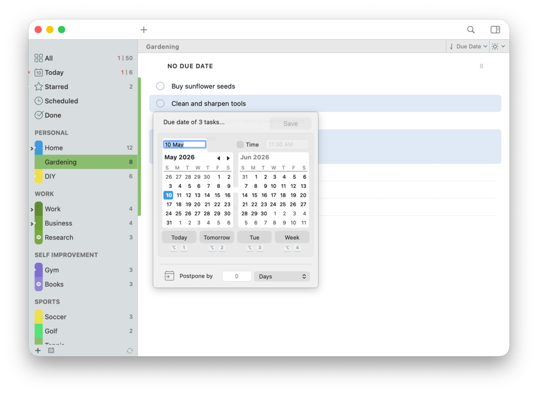 Batch editing due dates for multiple selected tasks