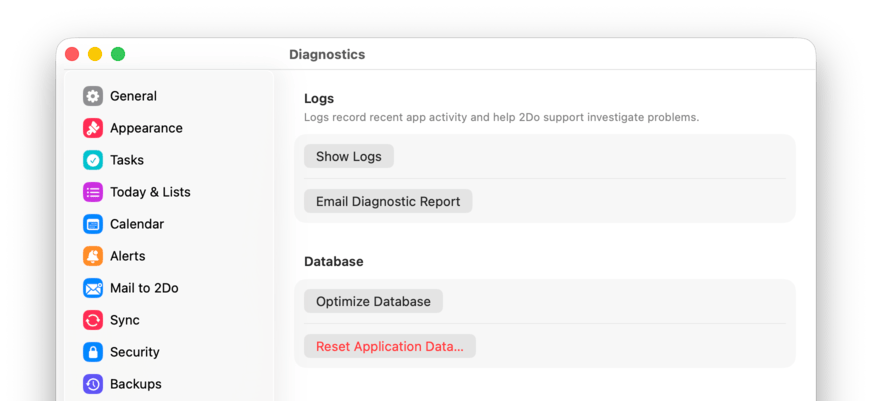 The Diagnostics settings pane