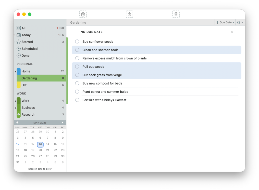 Dragging a task onto the Mini Calendar