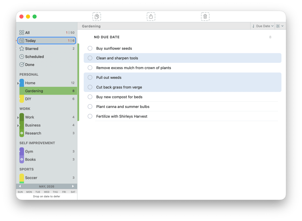 Dragging selected tasks onto the Today Focus List