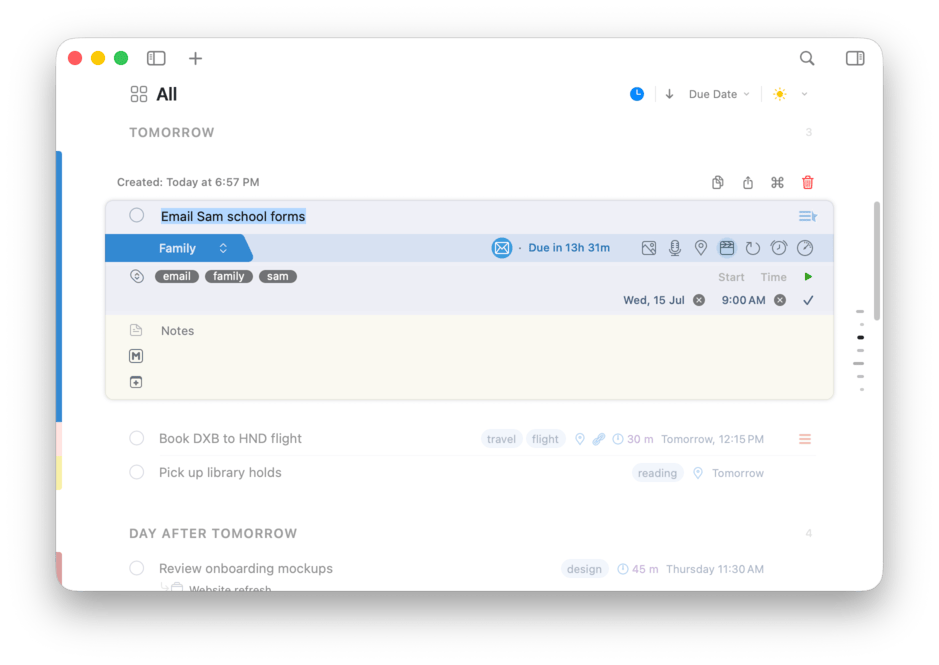The inline task editor in the main 2Do window
