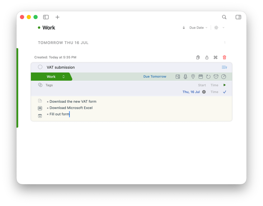 The emailed message arriving in 2Do as a task