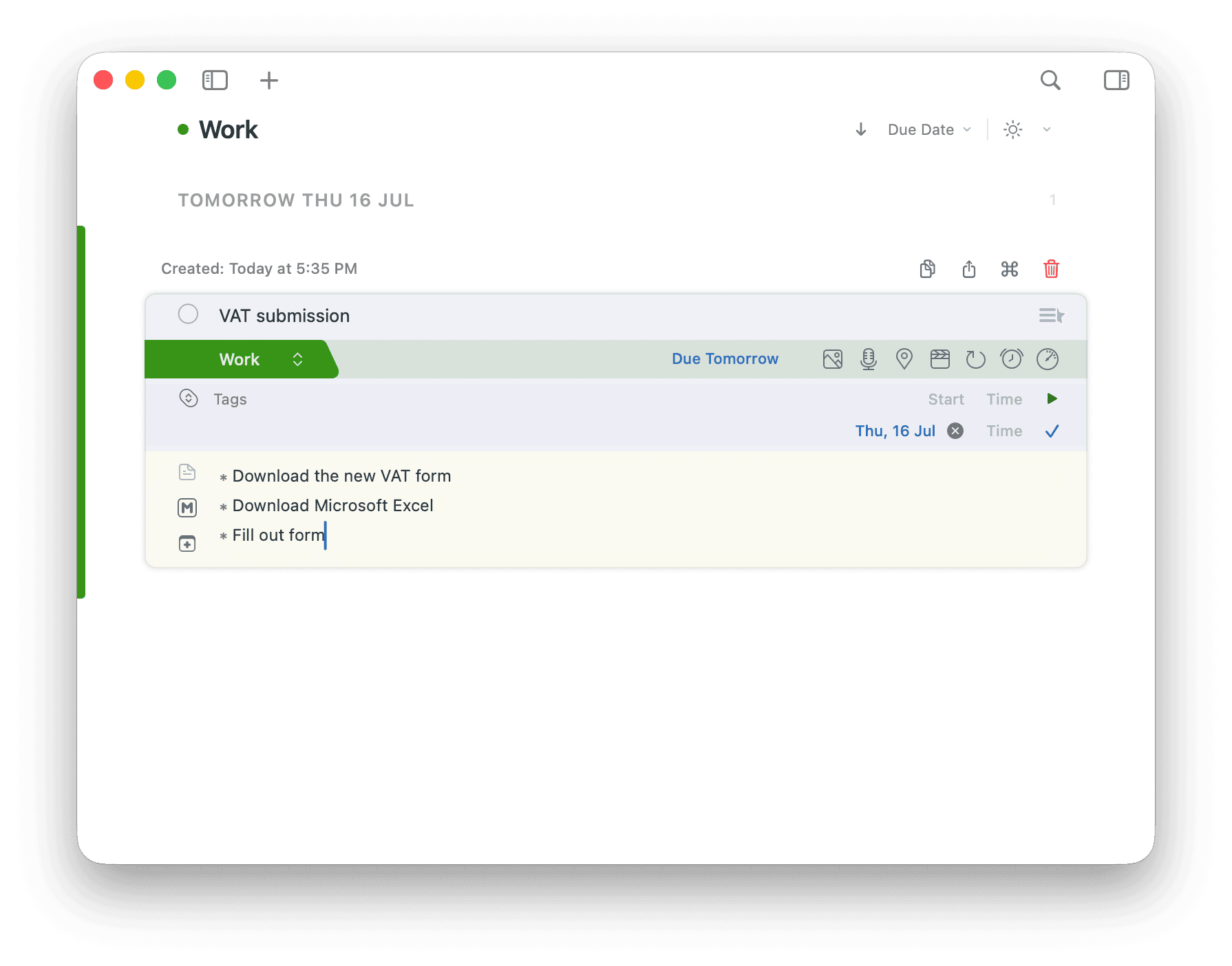 The emailed message arriving in 2Do as a task