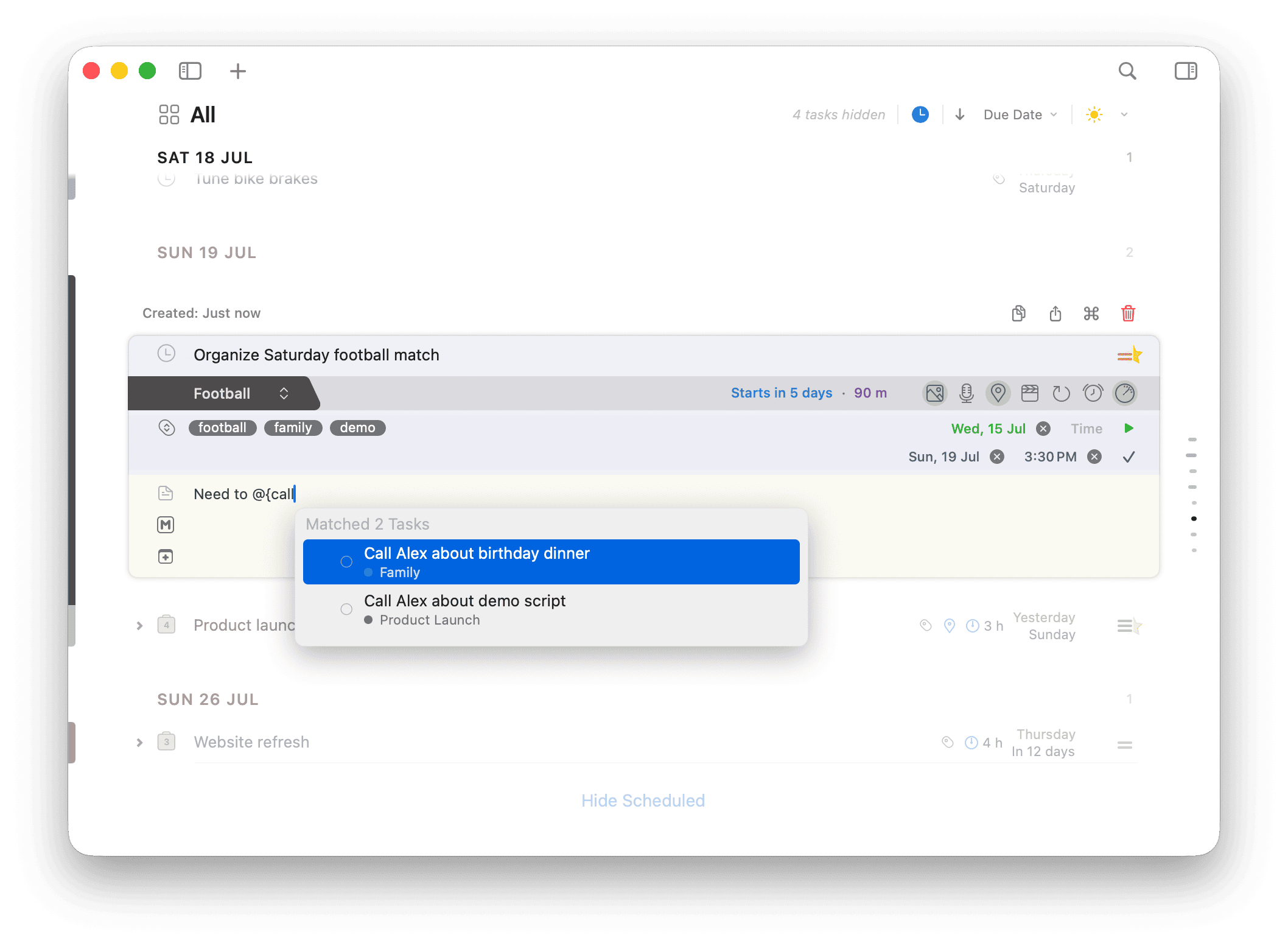 2Do Mac linking one task to another from notes