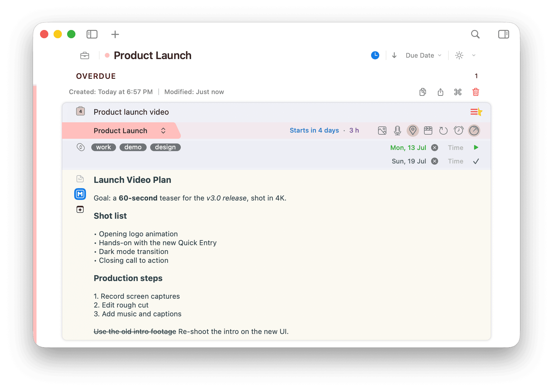 2Do Mac notes with Markdown formatting and a linked task
