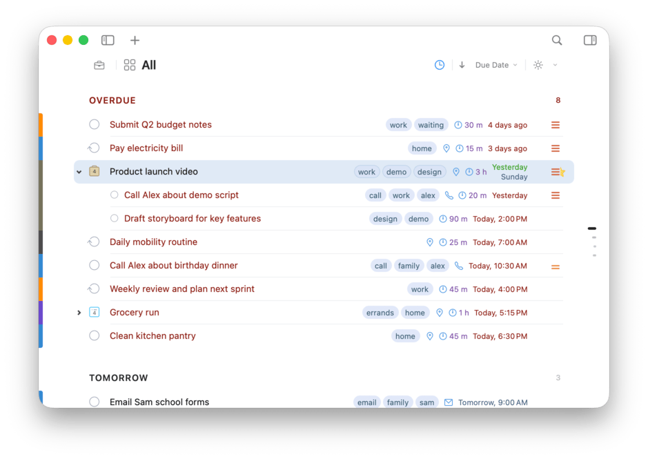 Projects and checklists in 2Do
