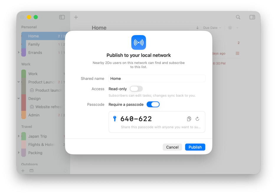 2Do Mac publishing a list over the local network