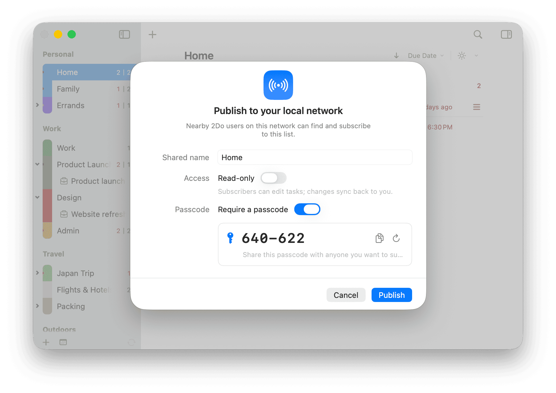 2Do Mac publishing a list over the local network