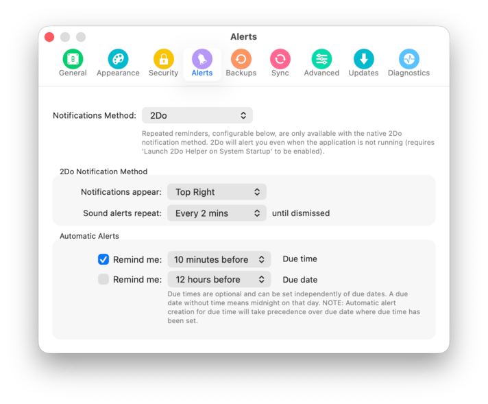 Alert settings