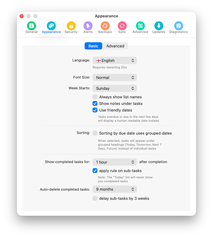 Appearance settings