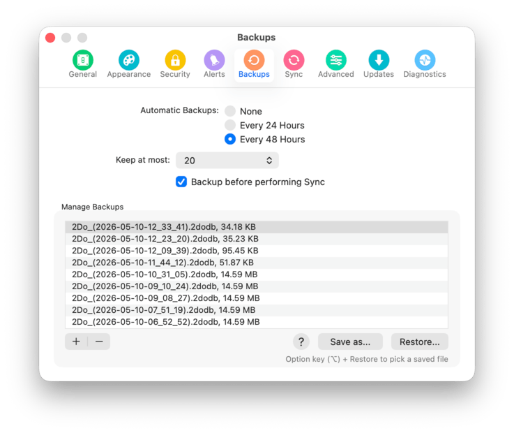 Backup settings