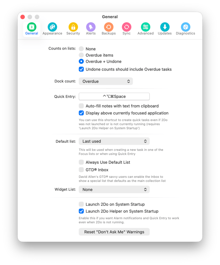 General settings