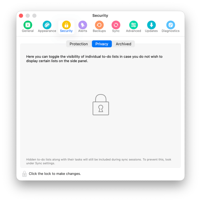 Security privacy settings
