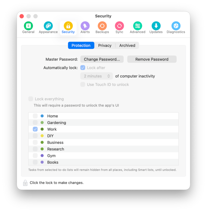 Security protection settings
