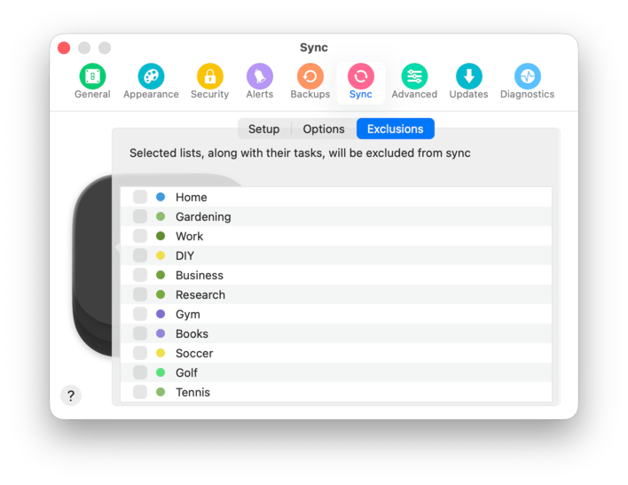 Sync exclusions settings